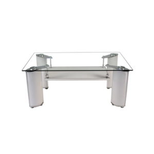 Table basse Design pied en métal rembourré Simili-Cuir Plateau en Verre 523