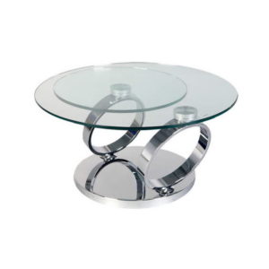 Table basse  Design Double Anneaux Plateau en Verre Trempé C09