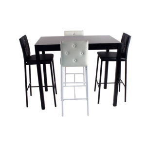 Table Haute avec 4 Chaises Pied en Métal Plateau en Verre Trempé M7