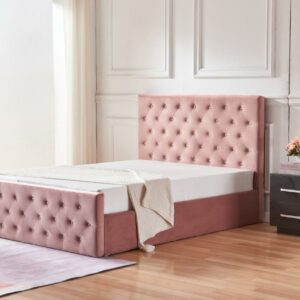LIT COFFRE VICTORIA CAPITONNE AVEC DIAMANT ROSE