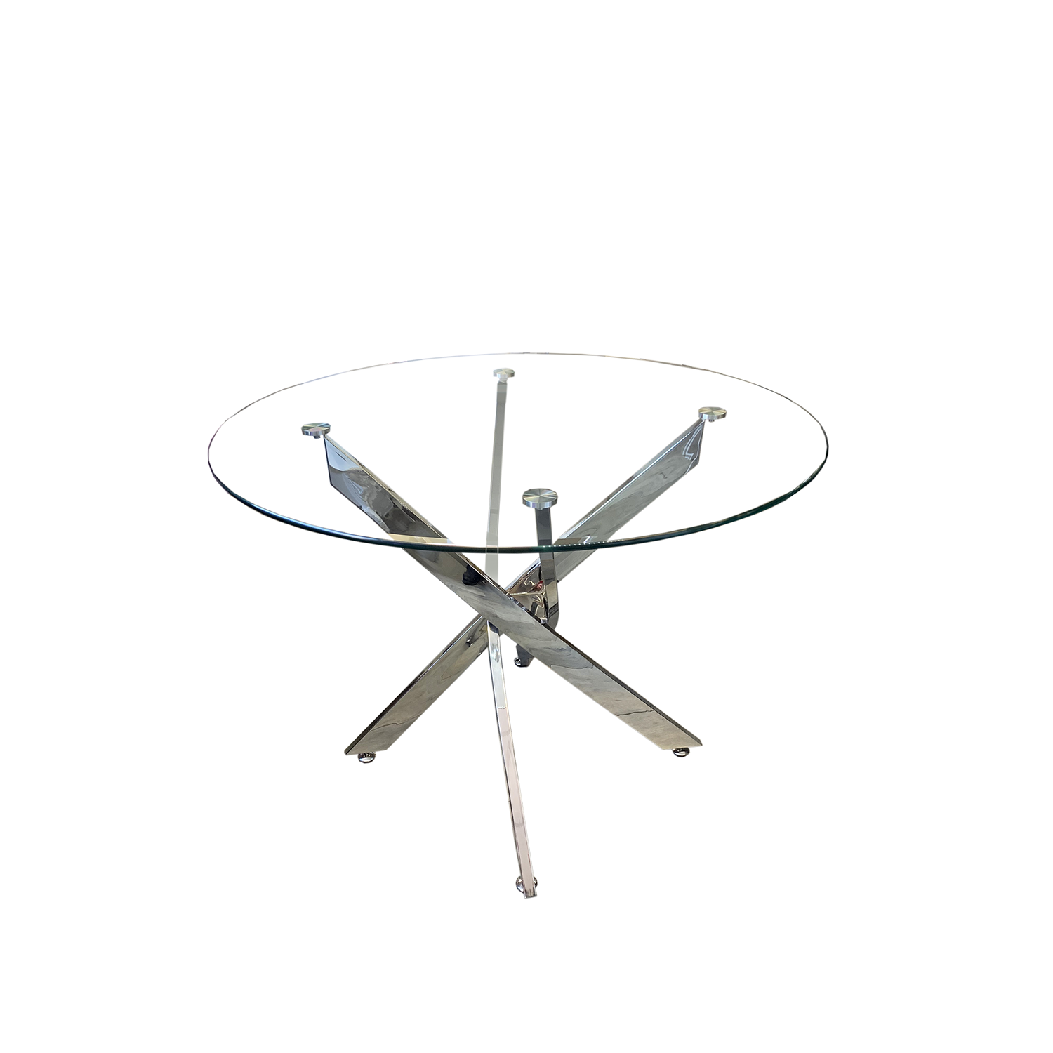 Table ronde pied inox plateau verre trempé,magasin meuble à Aubervilliers