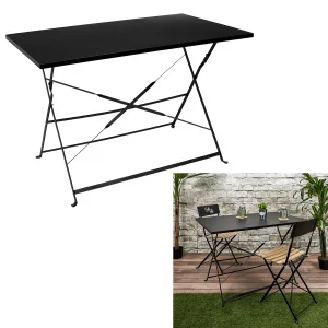 Table de repas pliante coloris taupe en acier - 110 x 70 x 71 cm