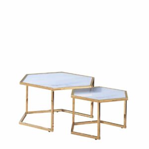TABLE BASSE GIGOGNE HEXAGONA GOLD MARBRE BLANC