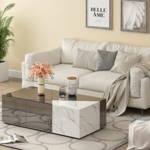 TABLE BASSE ALPHA MIROIR GRIS MARBRE