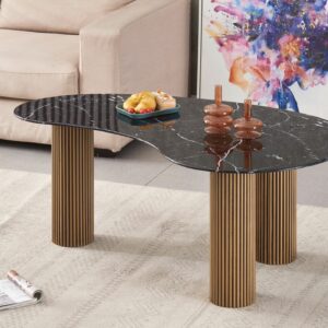 TABLE BASSE PYLONE PIED GOLD PLATEAU MARBRE NOIR
