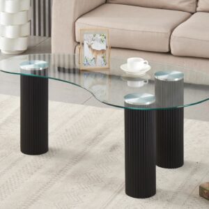 TABLE BASSE PYLONE PIED NOIR PLATEAU TRANSPARENT