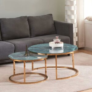 TABLE BASSE GIGOGNE ROMEO GOLD MARBRE GRIS-VERT