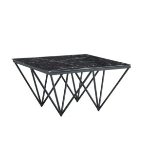 TABLE BASSE GIZEH METAL NOIR PLATEAU VERRE MARBRE