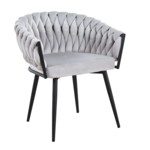 CHAISE TRESSEE METAL NOIR VELOURS GRIS