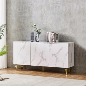 BUFFET BAROQUE LAQUE MARBRE BLANC 3 PORTES 160X40X80 CM PIEDS G