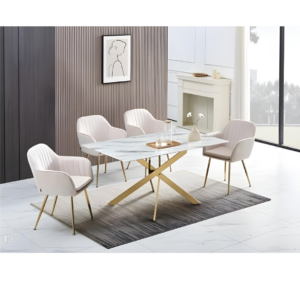 TABLE À MANGER JESSICA GOLD MARBRE BLANC