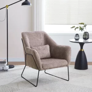 FAUTEUIL BASKA MÉTAL NOIR VELOURS LAINE TAUPE
