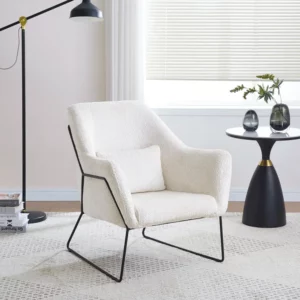 FAUTEUIL BASKA MÉTAL NOIR LAINE BEIGE