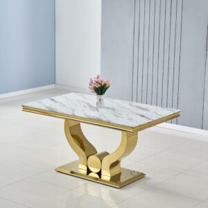 Table repas TROFY marbre blanc / Doré