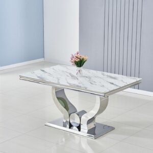 Table repas TROFY marbre blanc / Argenté